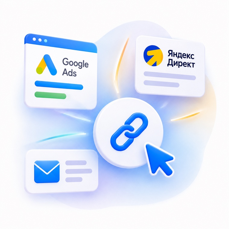 Werbung in Google Ads und Yandex Direct, E-Mail mit Link zur Sprachversion der Website